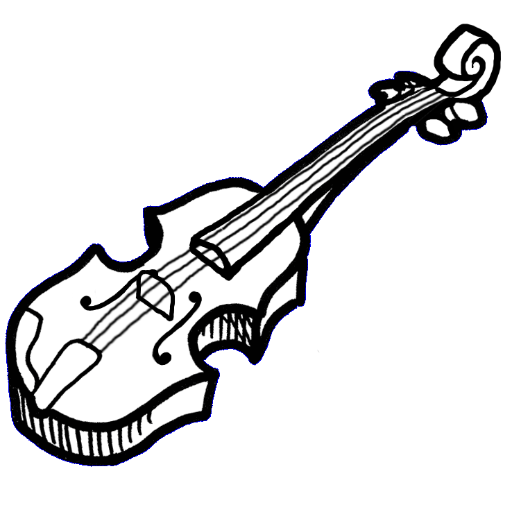 a hand-drawn illustration in thick black pen of violin