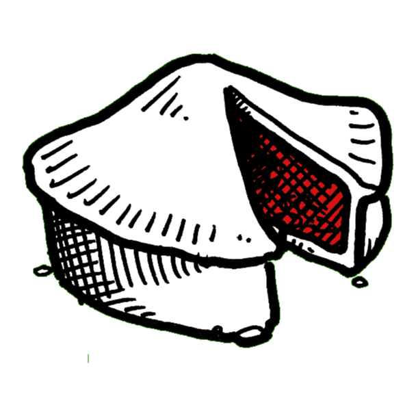 a hand-drawn illustration in thick black pen of a pie made of pastry with a slice cut out of it revealing a red filling